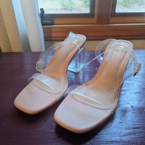 Nude and Clear Block Heels
